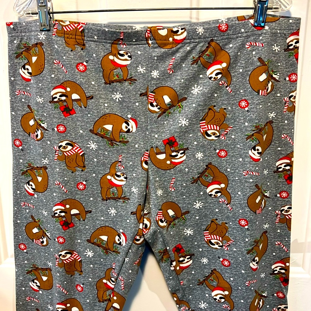 NWOT 🦥🎄 TIME & TRU GRAY WINTER HAT SLOTH FLEECE LINED LEGGINGS Women’s XXL 20 - Picture 2 of 6
